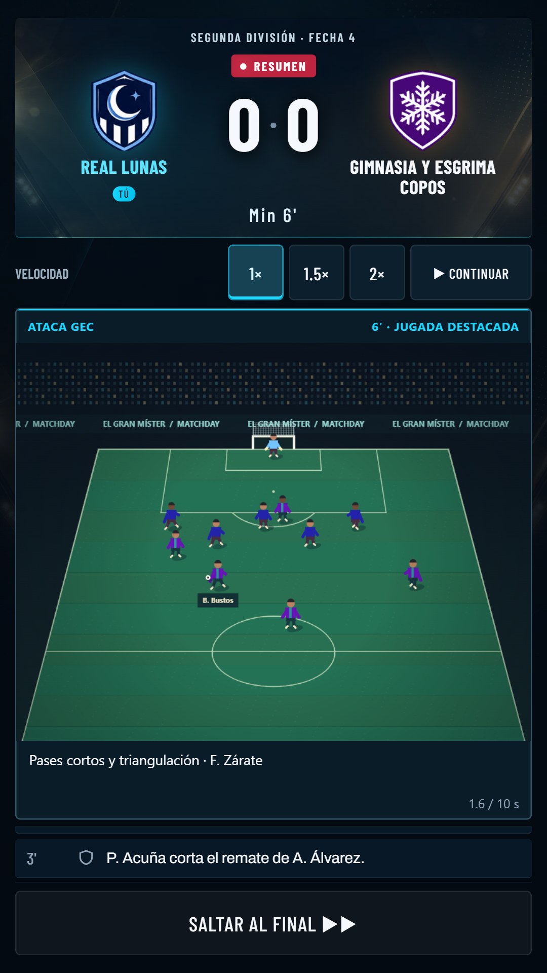 Partido real con jugadas en 2D